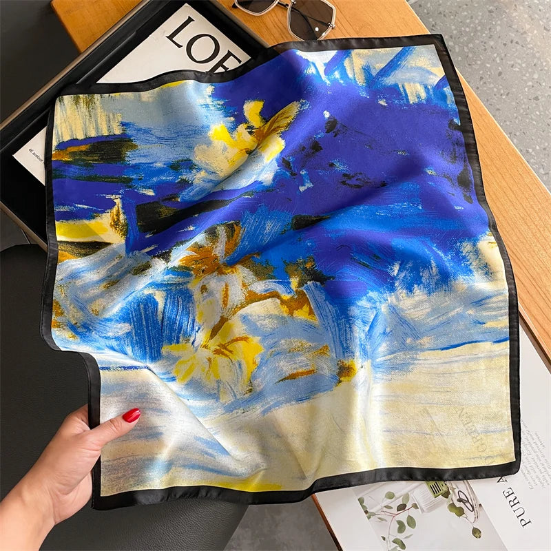 Damen Seidensatin Schal Tasche Kopf Bandana Halstuch quadratisch bedruckt