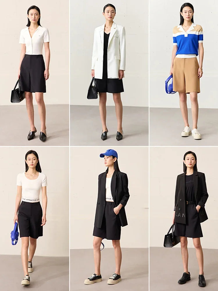 Damen Shorts im minimalistischen Stil mit breitem Bein und Taschen