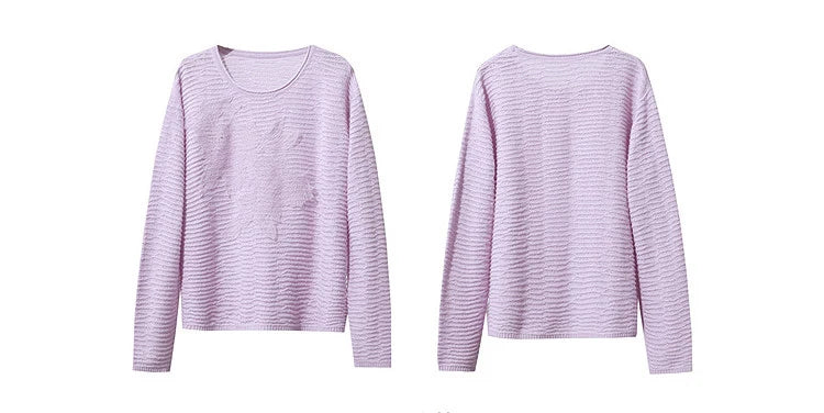 Fliederfarbener Strickpullover mit Rundhalsausschnitt und übersetzten Schultern