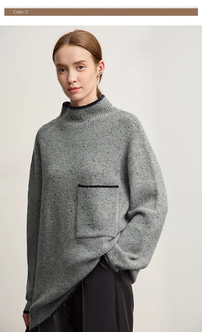 Damen-Rollkragenpullover Wolle dick locker lang Winter
