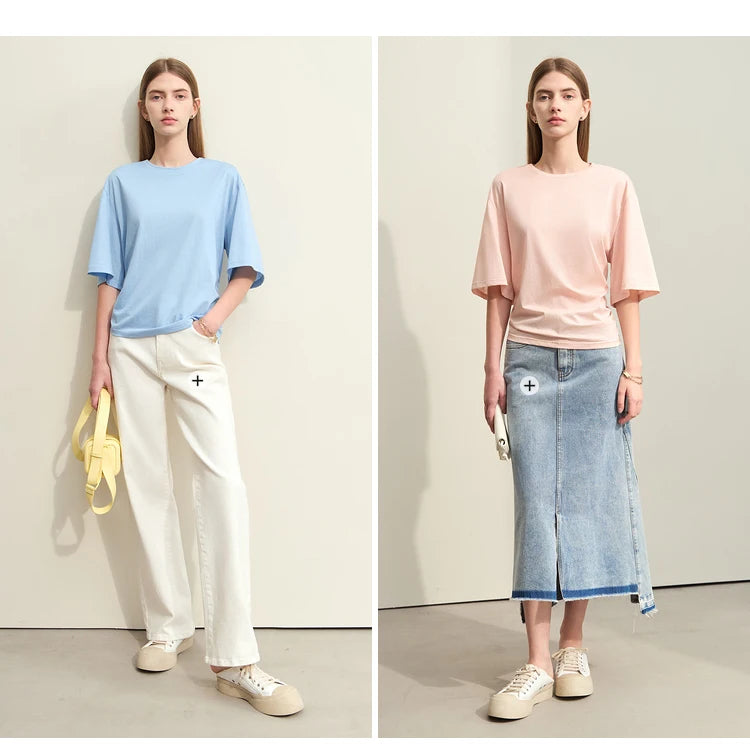 Damen T-Shirt im minimalistischen Stil aus leichtem elastischen Baumwollstoff