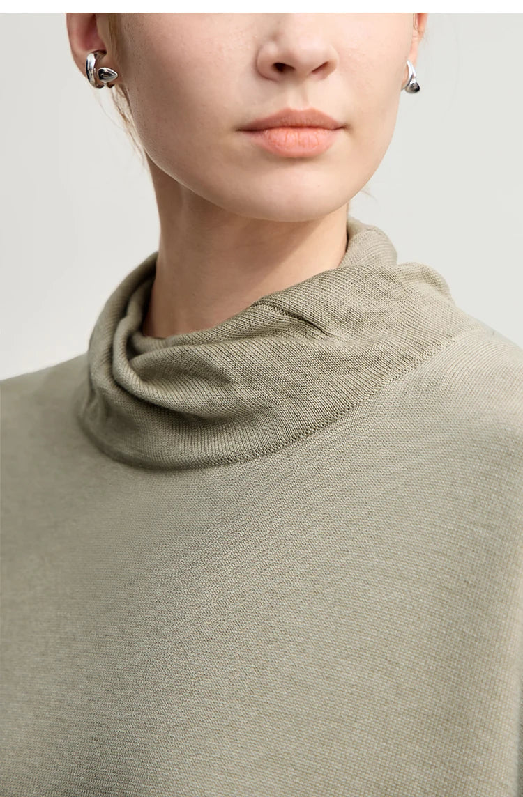 Damen-Rollkragenpullover locker Wolle-Mix Raglan lang Winter
