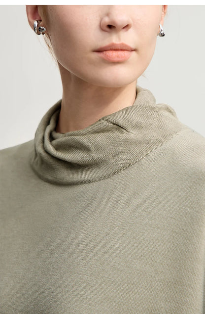 Damen-Rollkragenpullover locker Wolle-Mix Raglan lang Winter