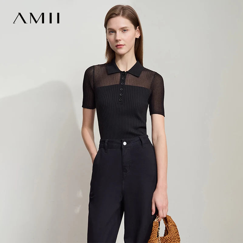 Damen Strickoberteil mit Revers und halber Knopfleiste für den Sommer