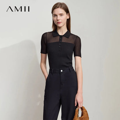 Damen Strickoberteil mit Revers und halber Knopfleiste für den Sommer