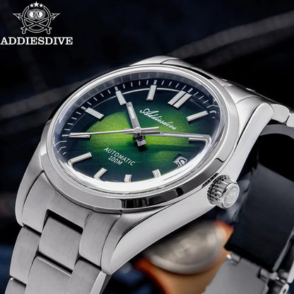 Herren-Vintage-Automatikuhr mit Sunburst-Zifferblatt und gewoelbtem Saphirglas