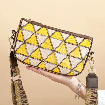 Damen-Schultertasche Patchwork-Leder Boho-Stil