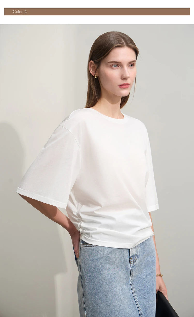 Damen T-Shirt im minimalistischen Stil aus leichtem elastischen Baumwollstoff