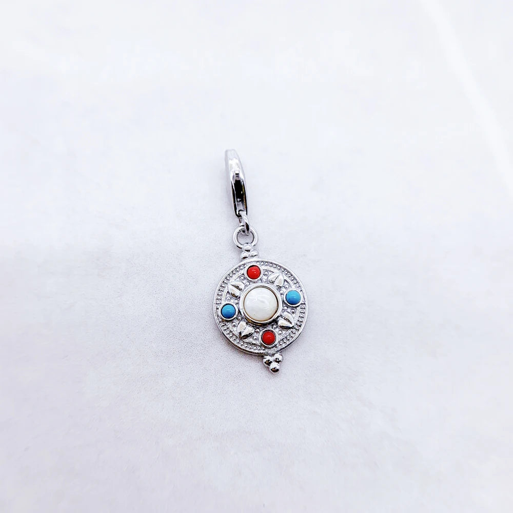 Damen-Charm-Anhänger bunte Verzierung Glück Vintage aus Sterlingsilber