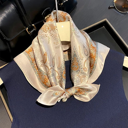 Damen Seidensatin Schal quadratisch Blumenprint Kopftuch Bandana Hijab Neu