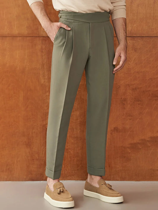 Herren anzüge Hose hohe Taille Freizeit neunte Hose Armee grün braun Khaki Italien Casual Style Hose plus Größe 40 Frühling Herbst