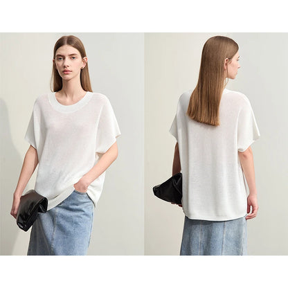Damen-Rundhalspullover Wolle Aushöhlung locker Streetwear Sommer