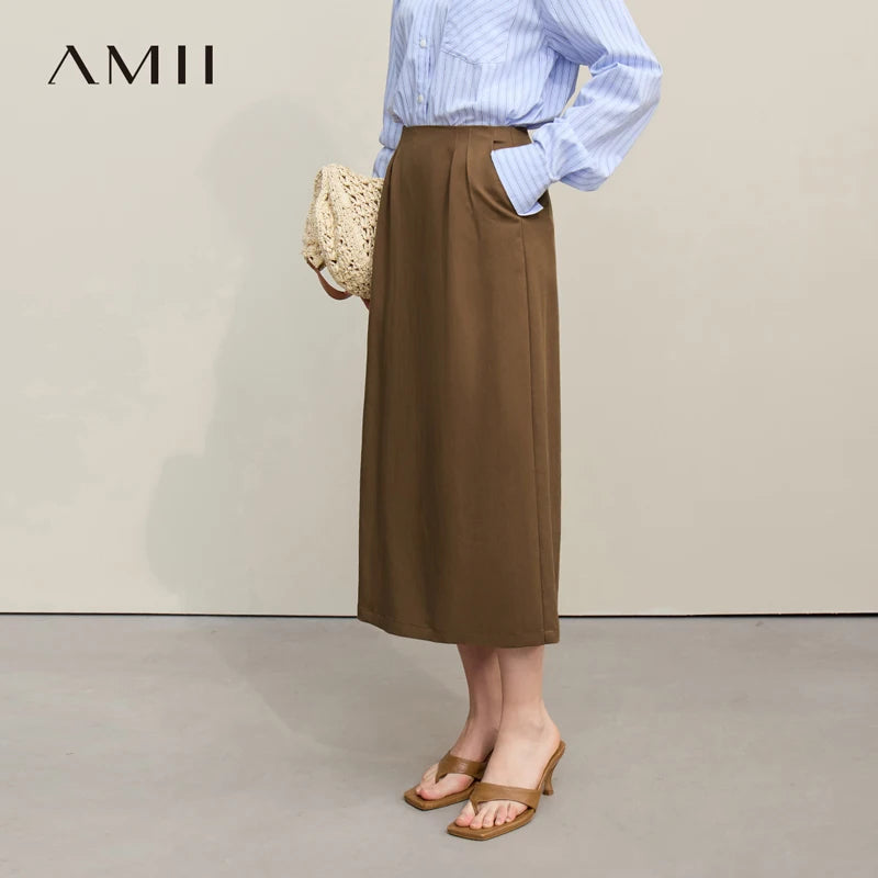 A-Linienrock in Khaki mit vorderen Taschen und Schlitz