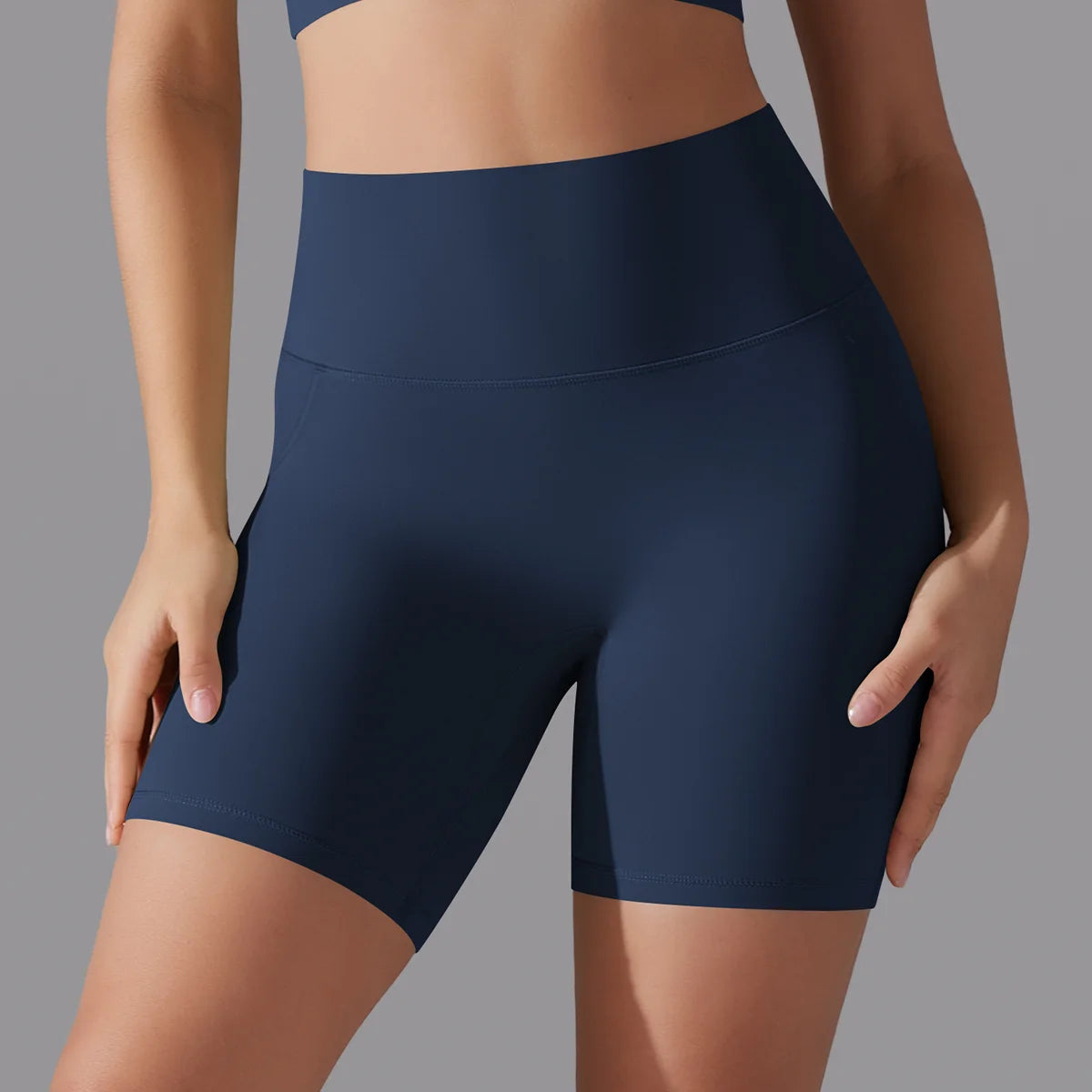 Kurze Leggings mit Sport-BH-Bund, dunkler Navy-Ton, eng anliegend