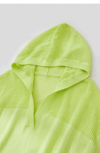 Damen-Kapuzenpullover Viskose Kurzarm locker Patchwork Sommer