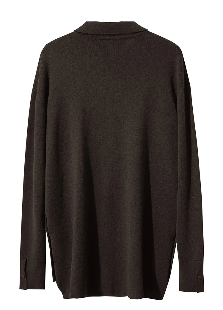Damen-Strickjacke lang Seide-Wolle Umlegekragen locker Herbst
