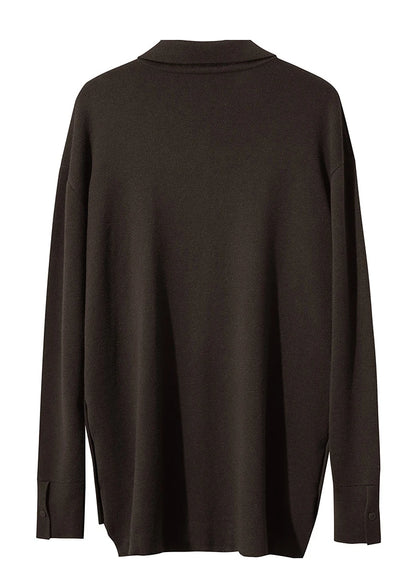 Damen-Strickjacke lang Seide-Wolle Umlegekragen locker Herbst