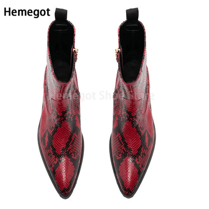 Paar Chelsea-Boots mit Schlangenprint in Rot/Schwarz und schwarzem Elastikeinsatz