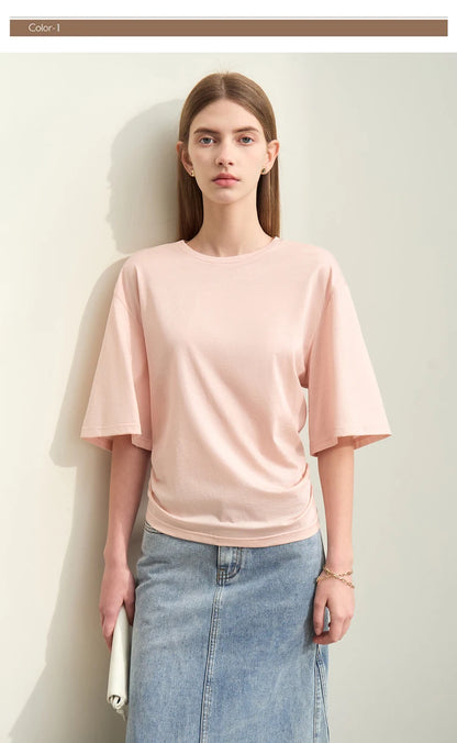 Damen T-Shirt im minimalistischen Stil aus leichtem elastischen Baumwollstoff