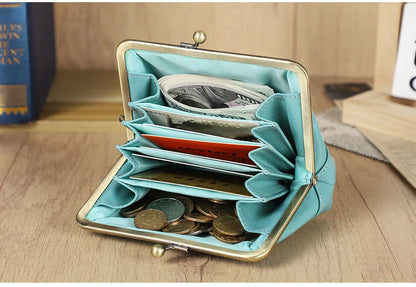 Damen Echtleder Münzbörse Vintage Fuchs Stickerei Klickverschluss Kartenfächer