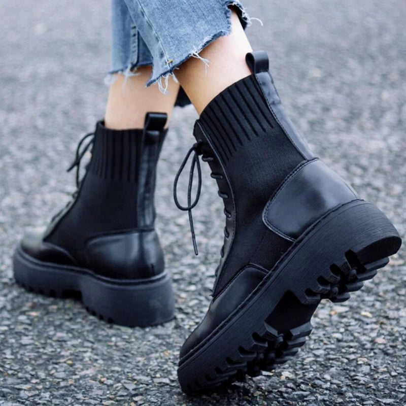 AIYUQI Women Winter Boots Shoes Genuine Leather Flat Fur Ankle Boots Women Platform Fashion Women's Socks Boots