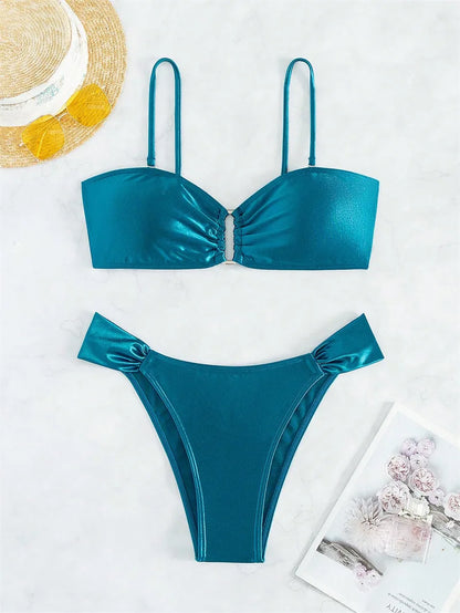 Verführerisches Bikini-Set mit Perlenkette und Push-up-Effekt – ideal für Strand und Pool