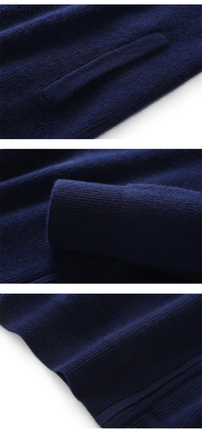 Stehkragen Reißverschluss Strickjacke Pullover Herrenmantel Business Casual Herbst Winter neue reine Wolle Strickjacke Männer Doppeltaschen