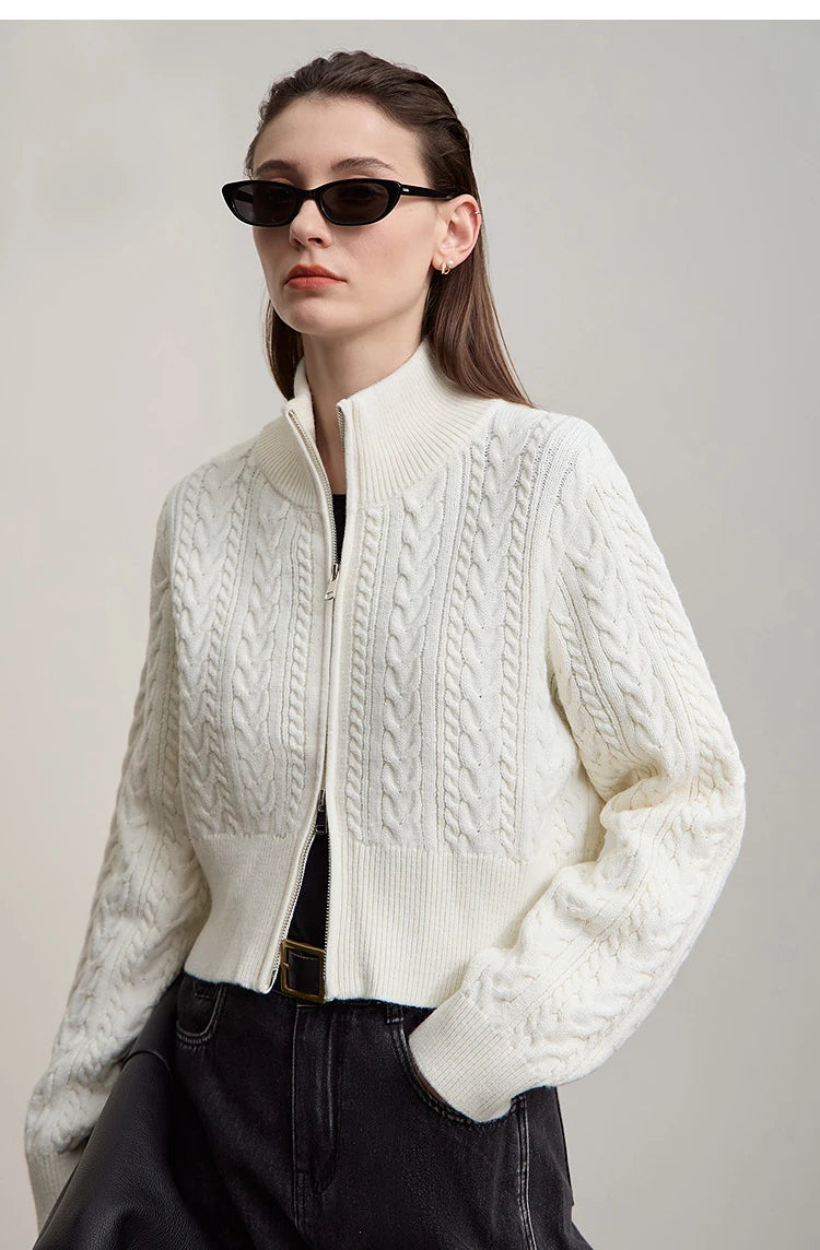 Damen-Rollkragen-Strickjacke Reißverschluss schlank Herbst