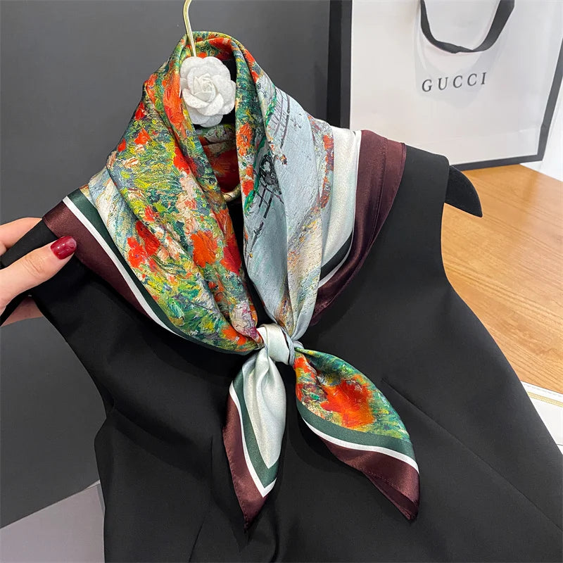 Damen Seidenschal quadratisch Halstuch Bandana Hijab Pashmina Stirnband B