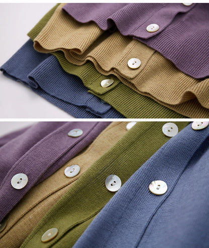 Damen-Strickjacke V-Ausschnitt dünn locker Patchwork Sommer