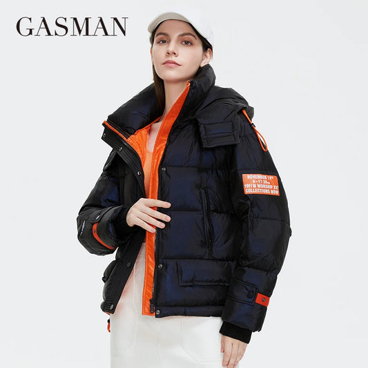 Mittellanger Damen-Wintermantel mit Kapuze und Reißverschluss – warmes, modisches Design mit Kontrastdetails