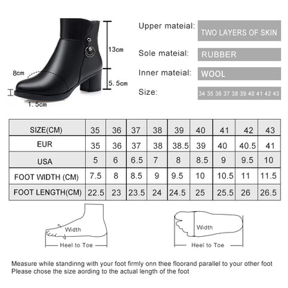 Damen-Winterstiefelette Größenübersicht mit Materialangaben und Stiefel-Skizze