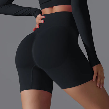 Damen-Sportshorts mit Scrunch-Effekt, schwarz, hohe Taille, eng anliegend