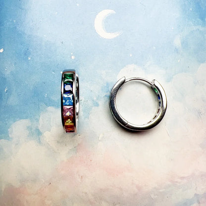 Damen-Creolen Regenbogen Stein Böhmen glamourös aus Sterlingsilber