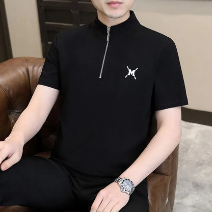Herren T-Shirt mit kurzem Arm und Stehkragen im lässigen Stil