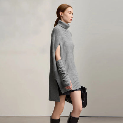 Damen-Rollkragenpullover Cape lang Raglan Streetwear Winter