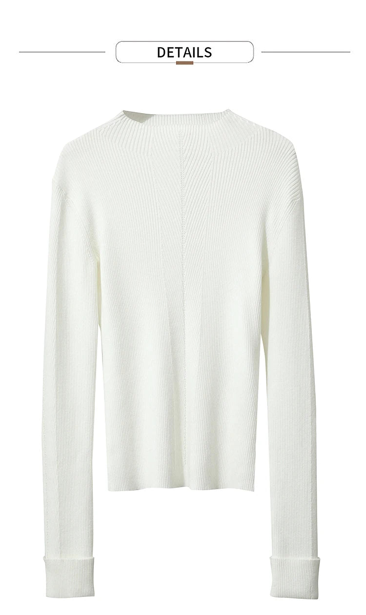 Damenpullover mit Stehkragen, langarm, fein gestrickt, offwhite, Rückansicht