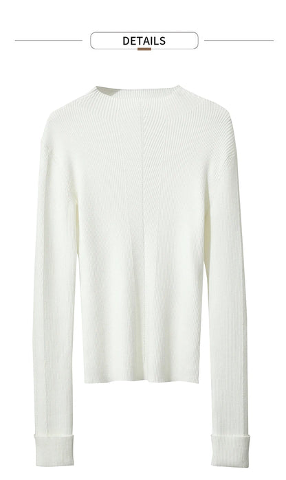 Damenpullover mit Stehkragen, langarm, fein gestrickt, offwhite, Rückansicht