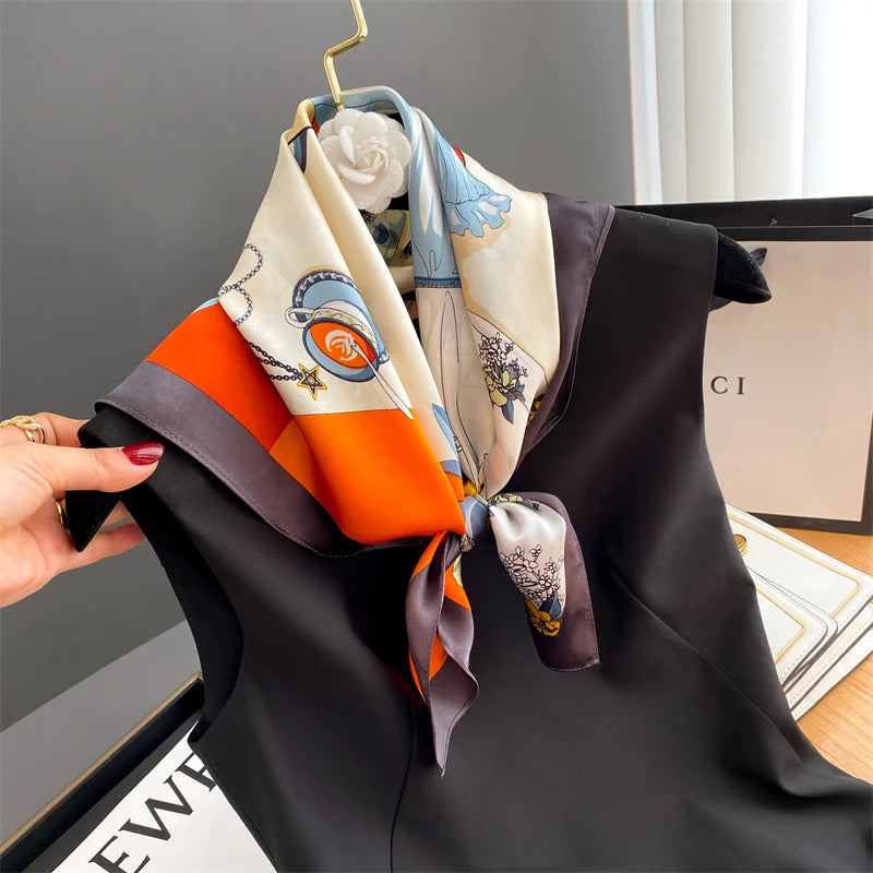 Damen Seidenschal quadratisch 70cm Halstuch Bandana Hijab Pashmina L