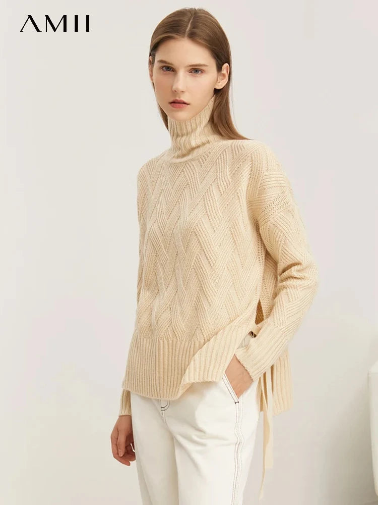 Damen-Rollkragenpullover locker Schnürung Herbst-Winter