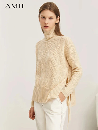 Damen-Rollkragenpullover locker Schnürung Herbst-Winter