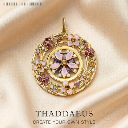 Damen-Charm-Anhänger Amulett Blumen golden Glück aus Sterlingsilber