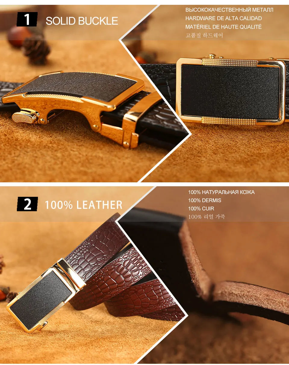 Herren Echtleder-Gürtel Business Luxus Krokodil Automatik-Schnalle 3,5 cm Top-Qualität