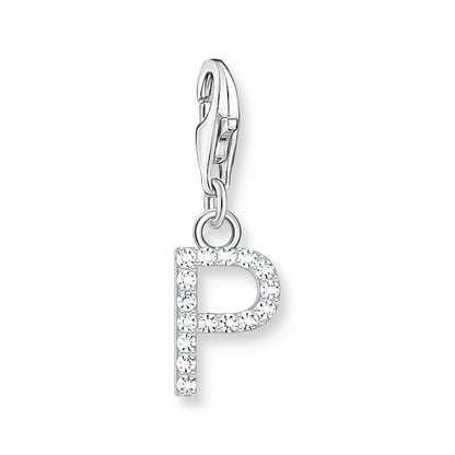 Damen-Charm-Anhänger Buchstaben weißer Stein klassisch aus Sterlingsilber