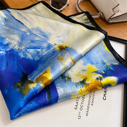 Damen Seidensatin Schal Tasche Kopf Bandana Halstuch quadratisch bedruckt