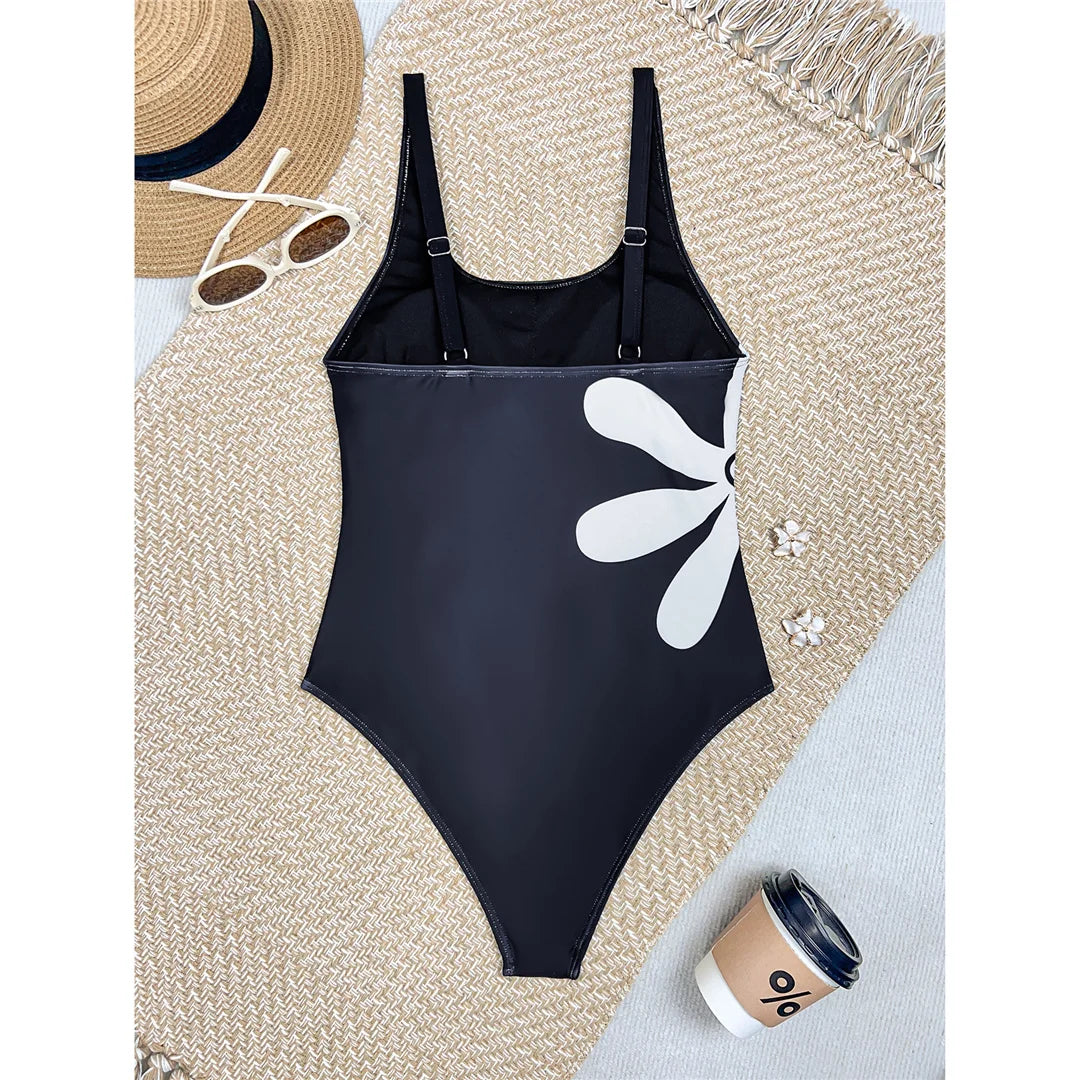 Damen Badeanzug Blumen hoher Beinausschnitt Einteiler Monokini gepolstert 2026