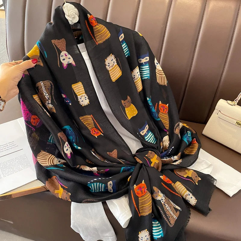 Damen Baumwollschal Tierprint Hijab weich Foulard Pashmina Bandana Kopftuch