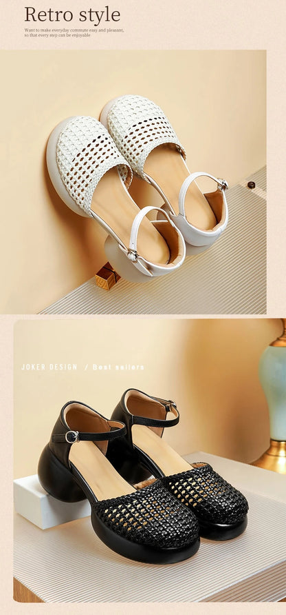 AIYUQI frauen Sandalen Retro 2025, Neue Sommer Römischen Weiblichen Sandalen Große Größe Woven Hohl High Heels Für Frauen