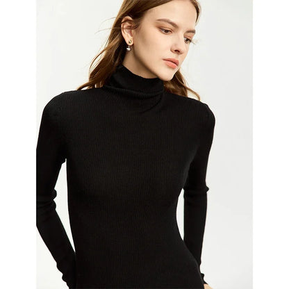 Damen-Rollkragenpullover 100 % Wolle Slim Fit elastisch Winter