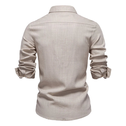 Herren Langarmhemd aus einfarbigem Leinen mit lässigem Button-Down-Kragen